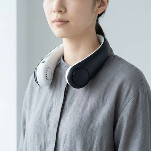 BreezeLoop hands-free bladeless neck fan, worn view