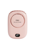 Hands-free bladeless neck fan, Pink, studio shot with FAN branding
